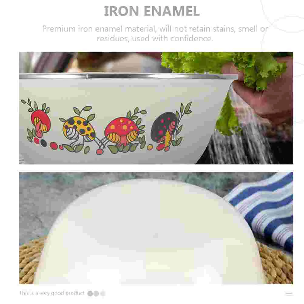 2 Pcs Bowl Creative Iron Enamel Basin Flatware Vintage Retro Style Lard Salad Metal Simple Kitchen Utensil