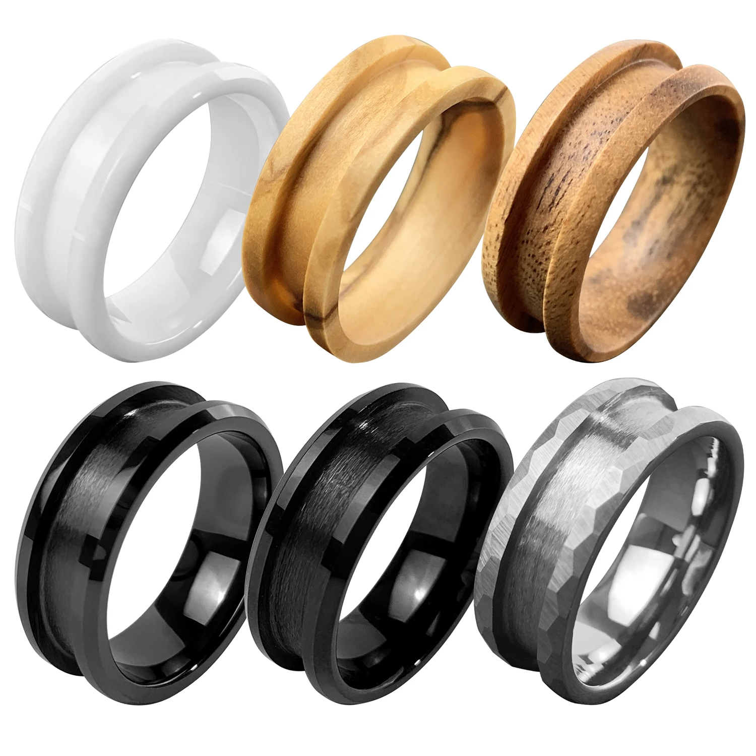 4mm 6mm 8mm Black White Ceramic Stainless Steel Titanium Tungsten Ring