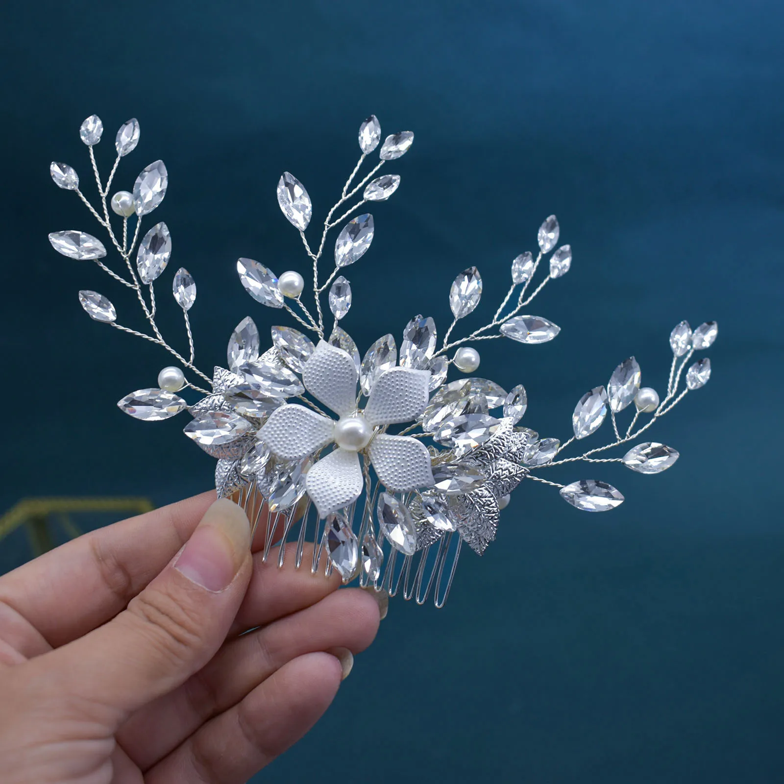 

A510 Handmade Crystals Flower Wedding Hair Clip Leaf Bridesmaids Barrettes Rhinestones Bridal Headpiece Hair accessories