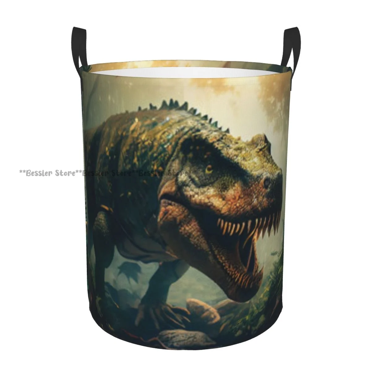 Folding Laundry Basket Dinosaur In The Forest Round Storage Bin Collapsible Hamper Clothes Bucket Organizer