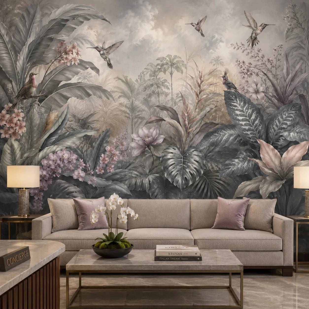 papier-peint-mural-vintage-tropical-botanique-avec-colibris-motif-floral-gris-sauge-jungle-pour-salon-et-chambre-non-auto-adhesif