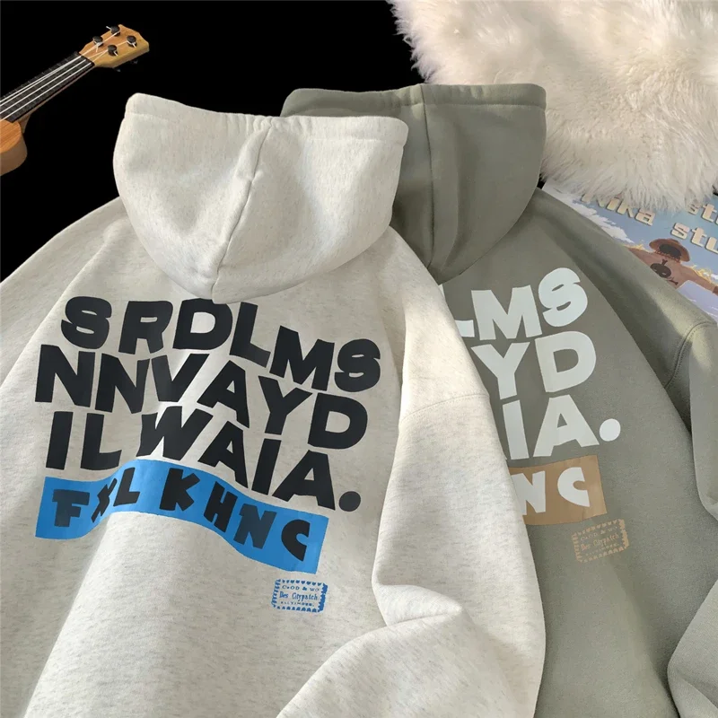 Autumn Winter New Hoodies for Men Oversized Hoodie Sweatshirt Letter Graphic Hip Hop Loose Casual Tops Simple Harajuku Hooded