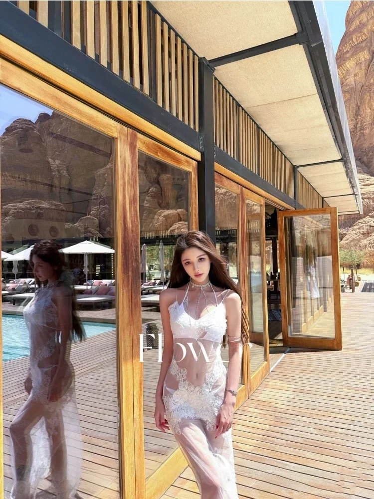 

Sexy White Lace Bikini Tee-piece Set Beach Vaion Sle Swimming Suits Lost Elf Ocean Beach Casual Women's Swimwear