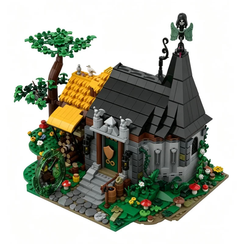 Medieval Explorer Country Cabin MOC Building Blocks Creative Wooden House Diorama Kit DIY Small Particle Rural Cottage Model