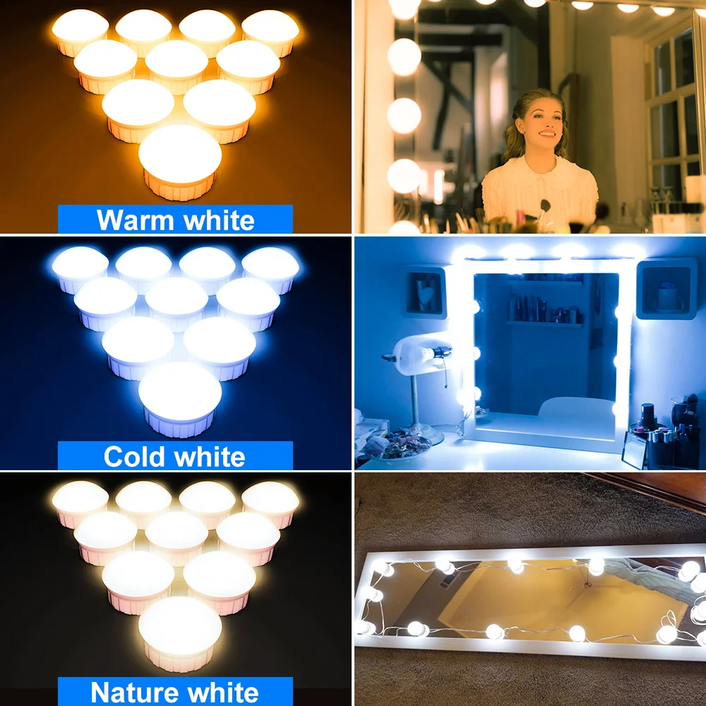 LED Mirror Light 5V Makeup Vanity Lamp toletta USB applique da parete 3 modalità lampadina cosmetica a colori lampada da trucco professionale a LED