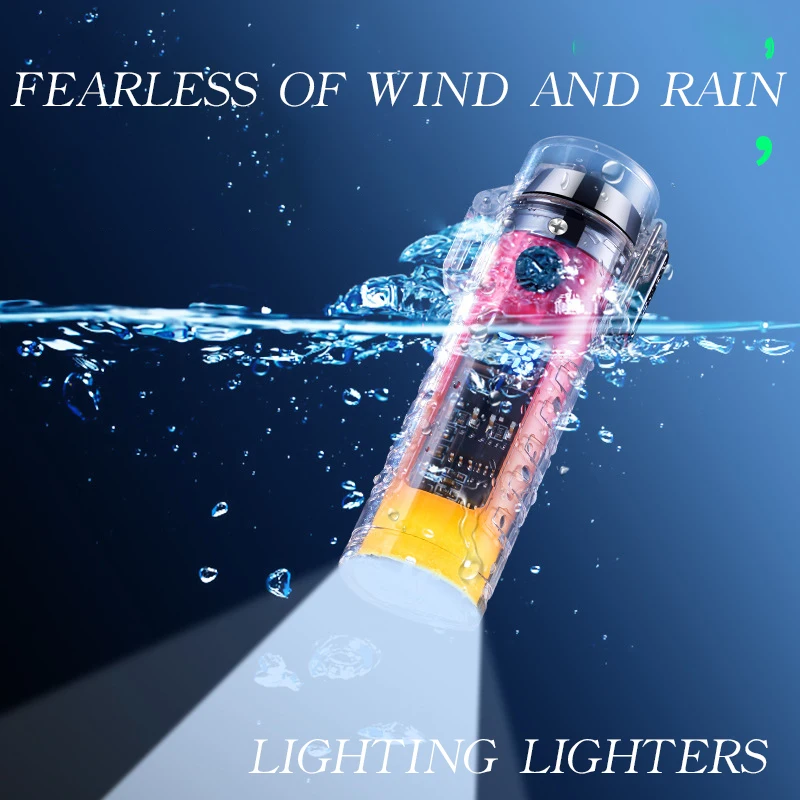 Netizen Transparent Shell Flashlight Arc Lighter Outdoor Adventure Lighting Digital Display Type-C Port Charging