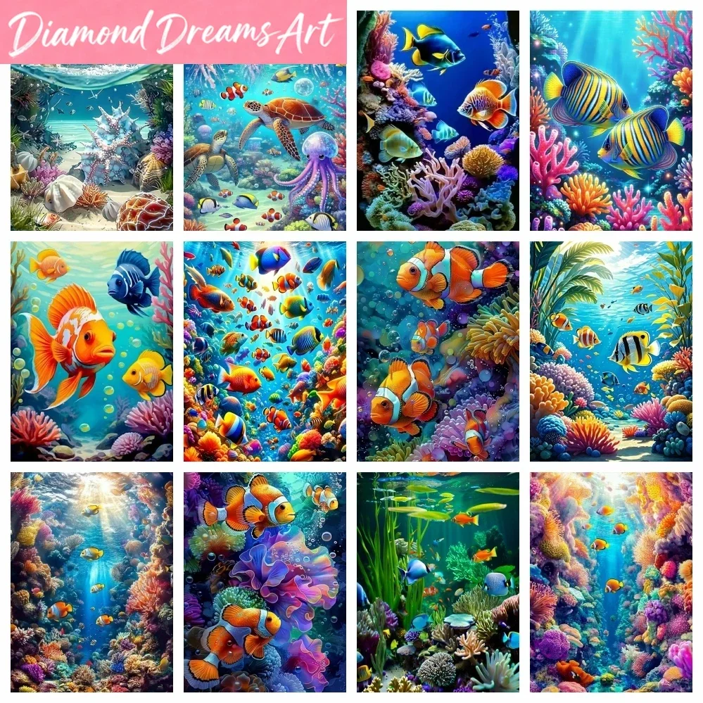 Frameless, Sea Ocean Animal 5D Diamond Painting Underwater Coral Reef Tropical Fish Diamond Mosaic Handmade Full Kits Diy Gift
