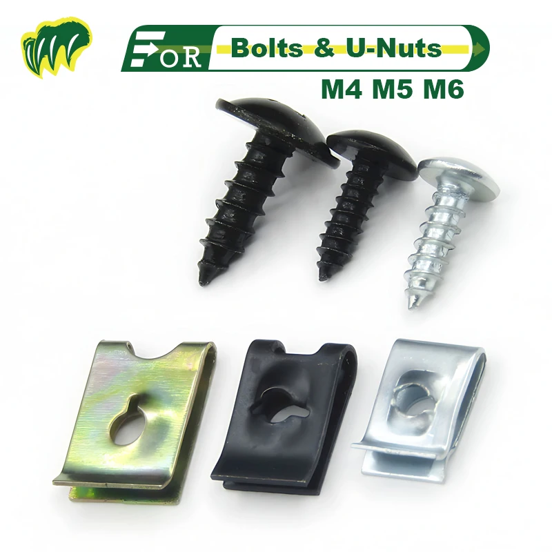 

10 sets Bolts & U-Nuts Car Engine Under Cover Splash Shield Guard Fender, Screw iron Plate Fender Self-Tapping M4 M5 M6 Clip