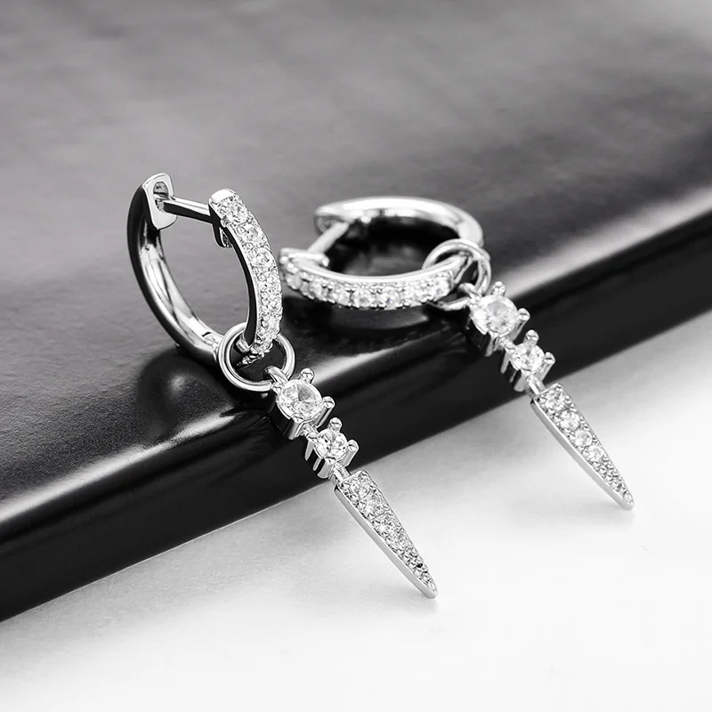 Huitan Fashion Lady Modern Style Dop Earrings with Brilliant Zirconia Trendy Silver Color Pendant Accessories for Daily Life view 3