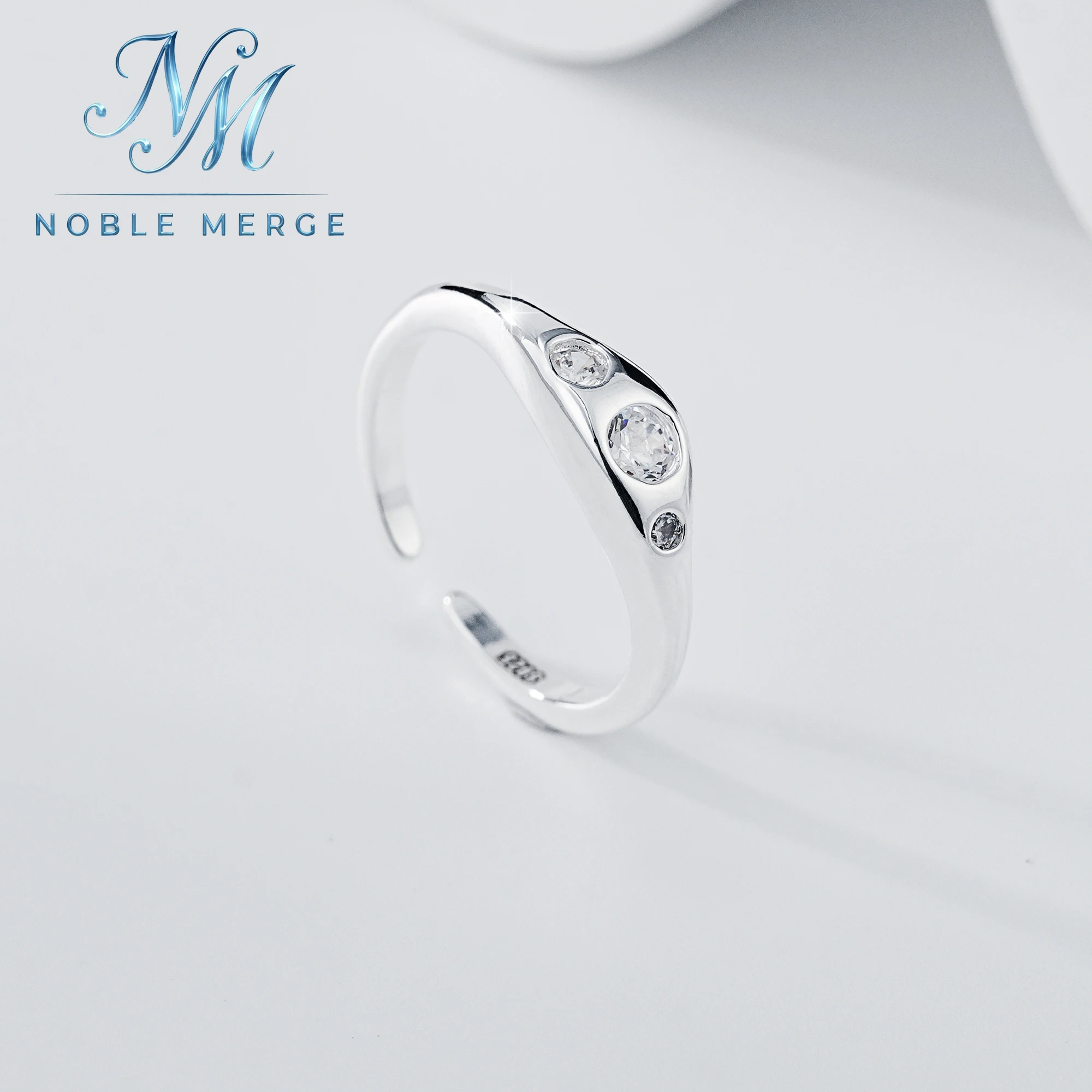 S925 Sterling Silver Open Ring for Women Irregular Wavy Band Inlaid Multicolor Cubic Zirconia Adjustable Finger Ring Minimalist