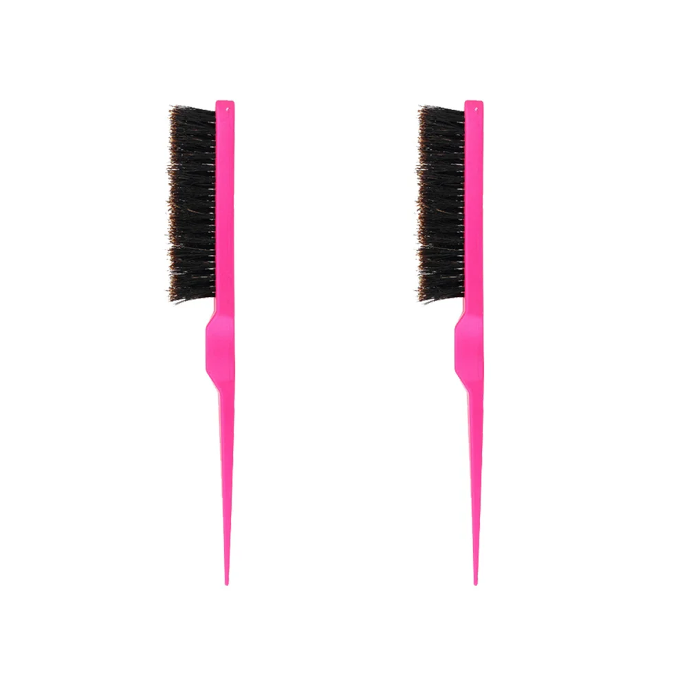 

2pcs Pig Bristle Hair Comb Smooth Detangling Mini Curly Hair Comb For Scalp Massage Ergonomic Handle Pointed Tail Brush