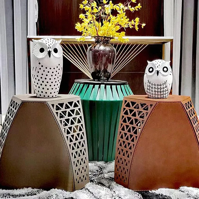 

Luxury Saddle Leather Ottoman - Italian Modern Tea Stool, Chic Shoe Bench & Art Seat