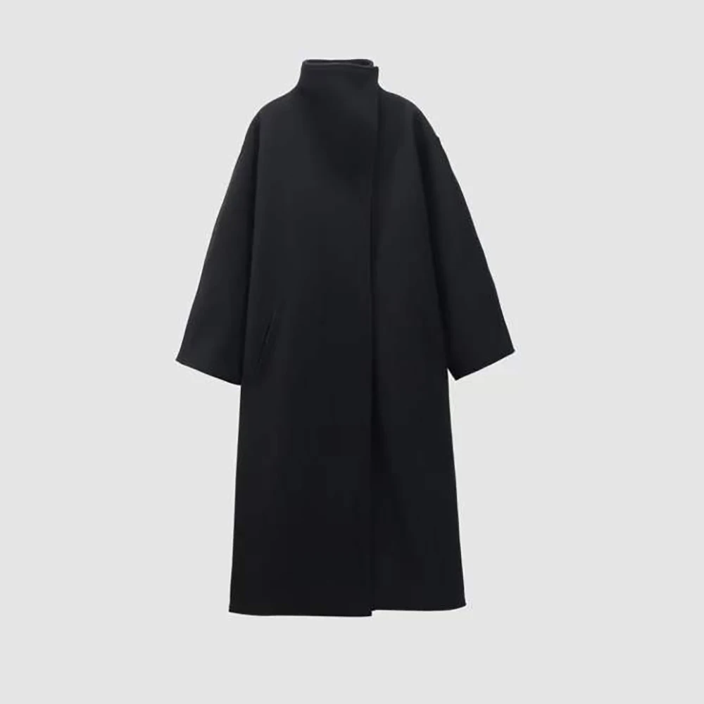 

Women's 100% Wool Tweed Coat Windproof High Collar Fashion Elegant Commuter Long Jacket Y2k Style Spring New 2026