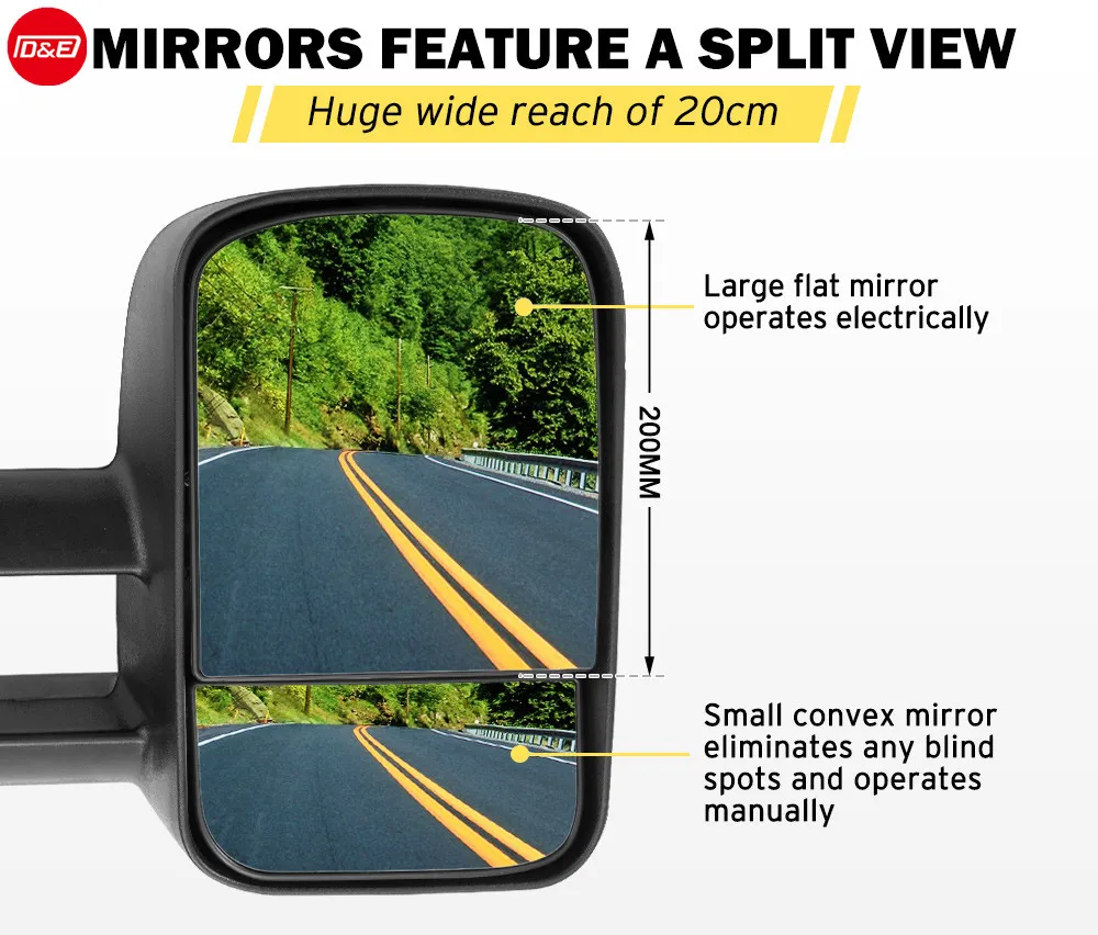 Pair Extendable Towing Mirrors For Toyota HILUX 2015-ON Black Pair