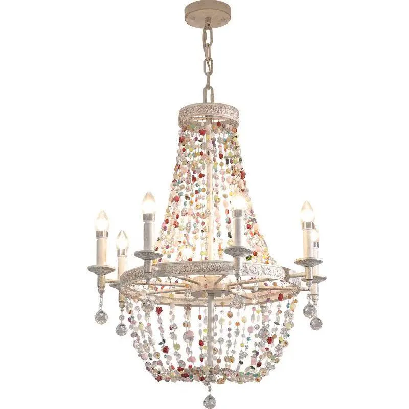 French Style Colorful Crystal Led E14 Pendant Light American Retro Pendant Lamp Stairs Led Suspend Lamp Lustre Led Luminarias