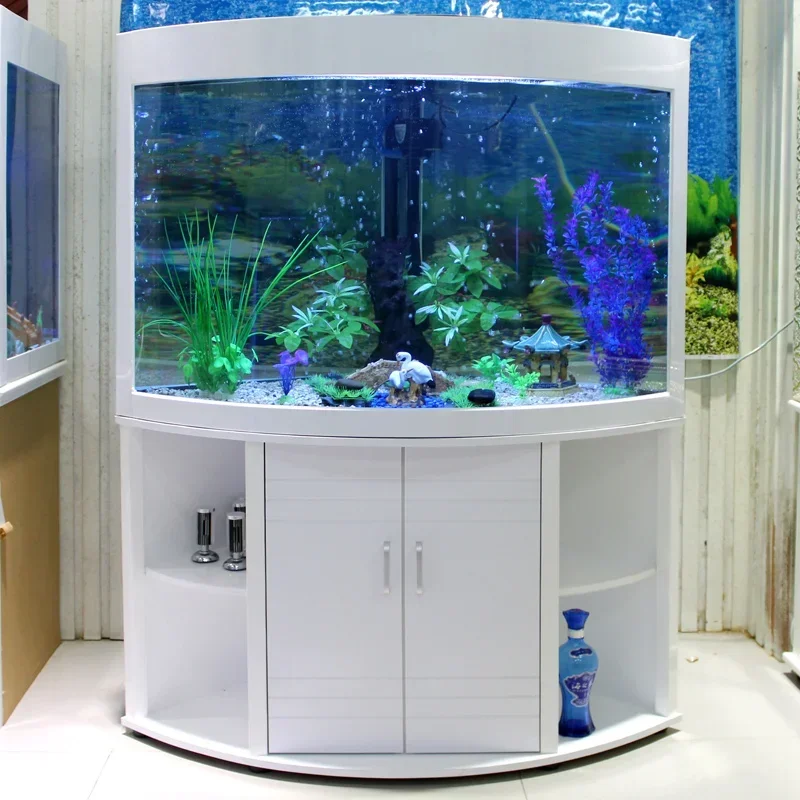 

Triangle right-angle fish tank aquarium creative curved glass large screen cylinder against the wall
