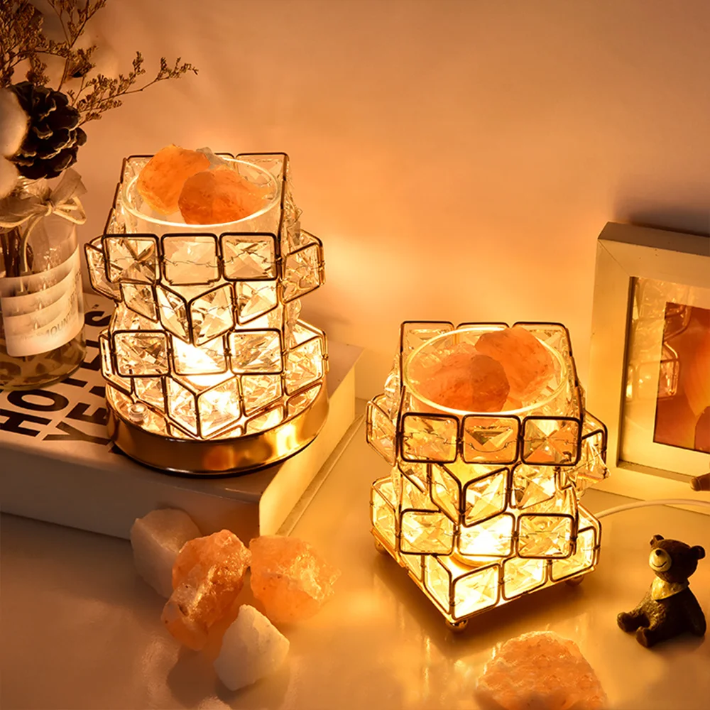 USB ricaricabile nuovo stile cubo di Rubik lampada da tavolo decorazione camera da letto lampada da tavolo in cristallo luce notturna da comodino in pietra di sale naturale