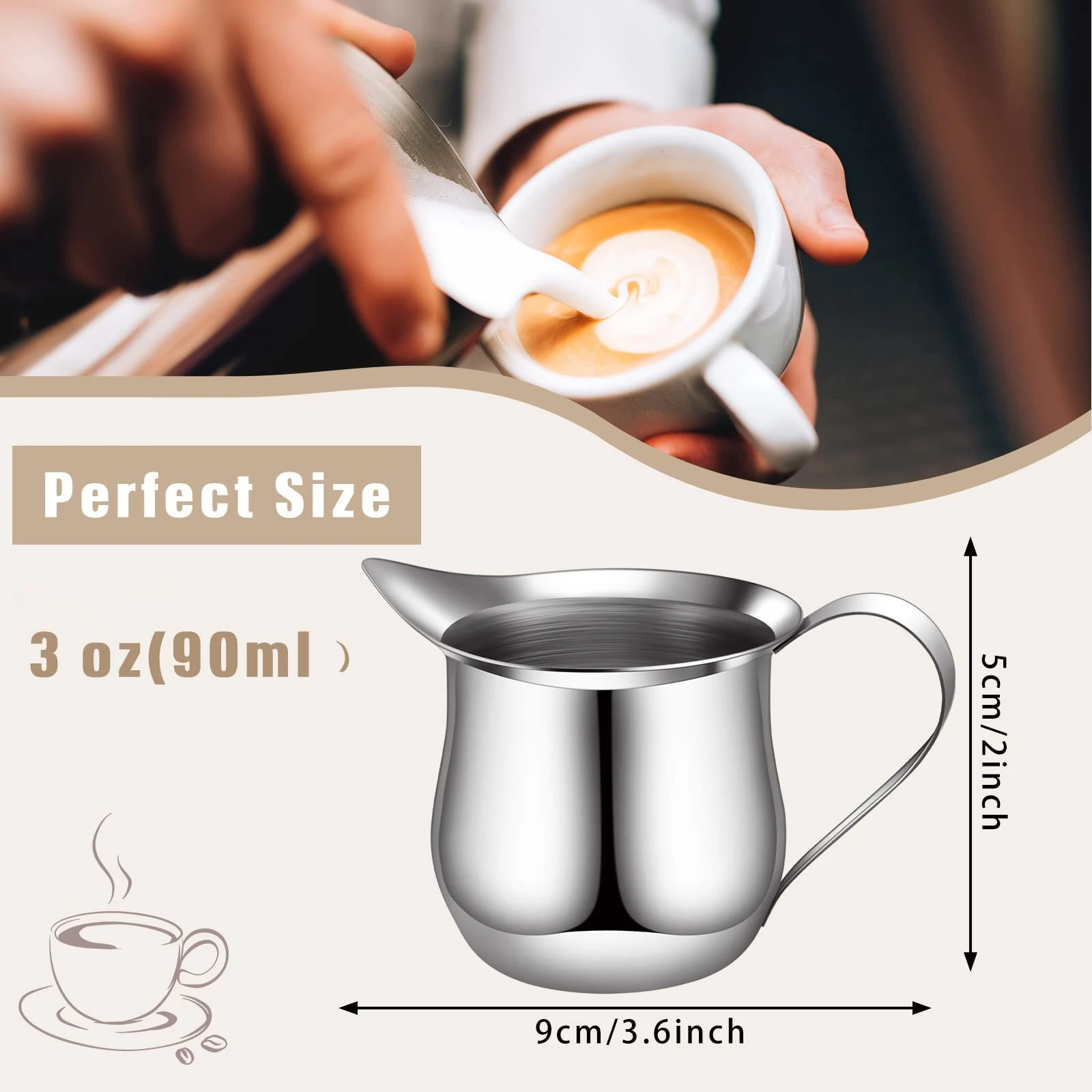 3/7oz Stainless Steel Creamer Espresso Cup,Milk Frothing Pitcher,Latte Art Coffee Cups,for Home Restaurant,Barista Gift