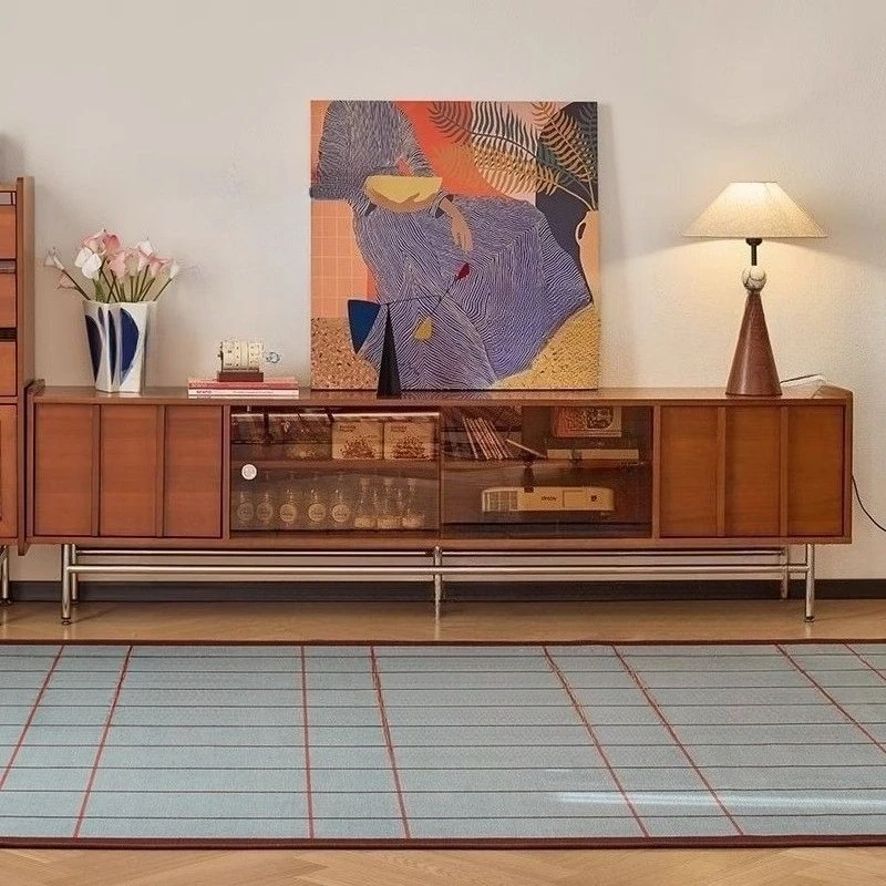 Integrierte französische Vintage-TV-Ständer, kleine Wohnzimmer-TV-Ständer, vom Boden bis zur Decke reichende Retro-Wohnmöbel aus Glas, Ein Fernseher