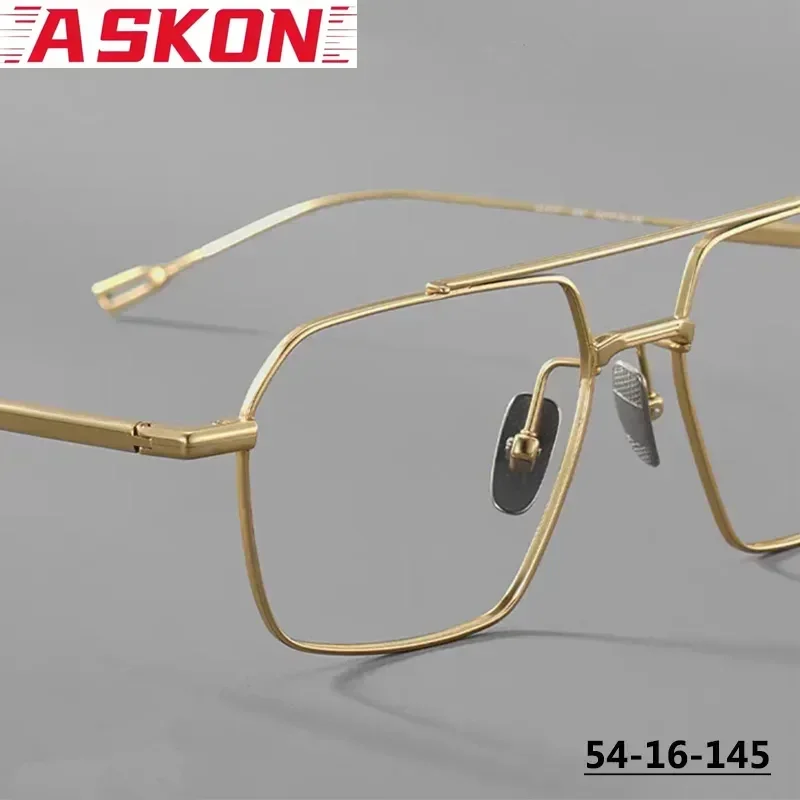 Polygonal Double-beam Designer Eyeglasses Men Pure Titanium Square Glasses Frame Large Face Pilot Spectacle Women Trendy Eyewear