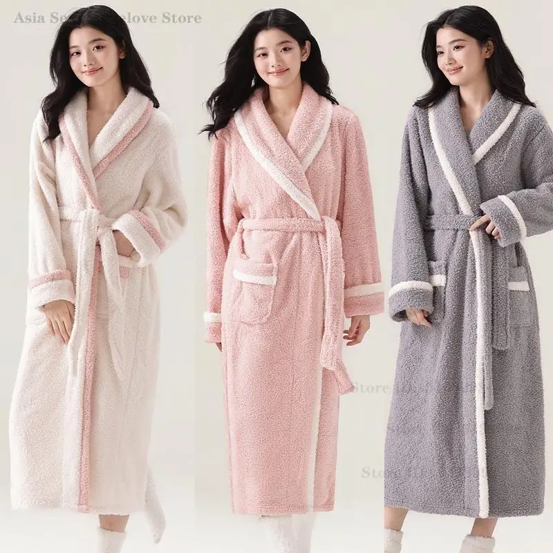 

Утепленный женский длинный халат, домашняя одежда, мягкое удобное фланелевое кимоно, халат, одежда для сна, зимняя ночная рубашка из кораллового флиса