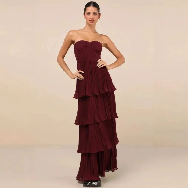 New Sexy Women European American Tube Top Waist Evening Dress