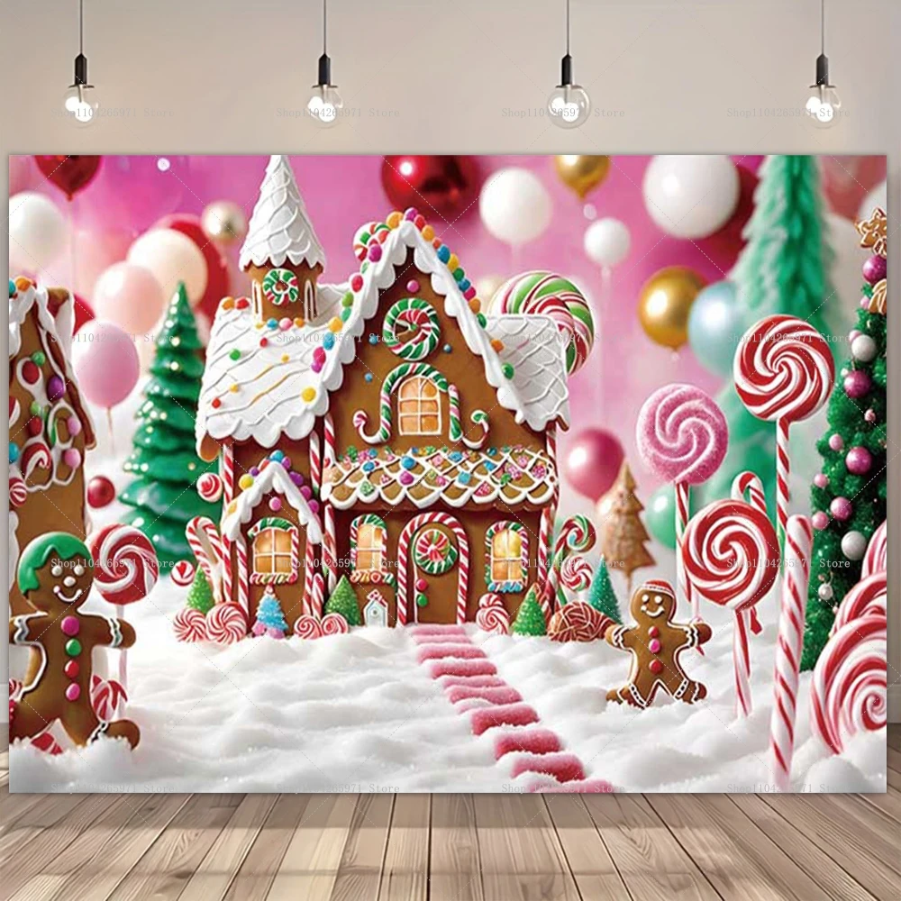 Christmas Gingerbread House Background Children Christmas Party Gifts Photography Studio Photo Background Baby Photography Props view 4