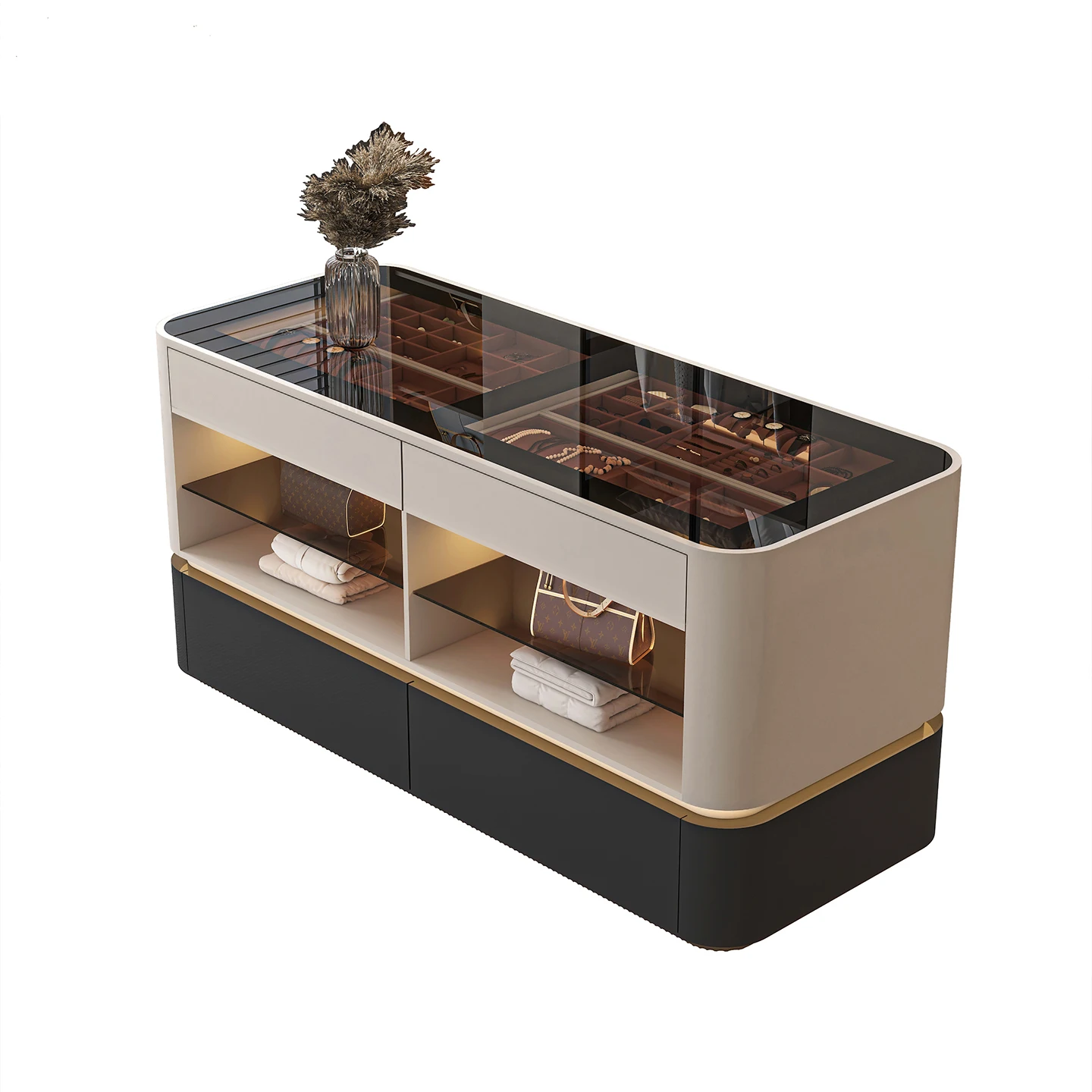 #Cloakroom High-end JewelryCabinet Minimalist Middle Island Cabinet Jewelry Display Cabinet Shimadai Household Double-sided Buck