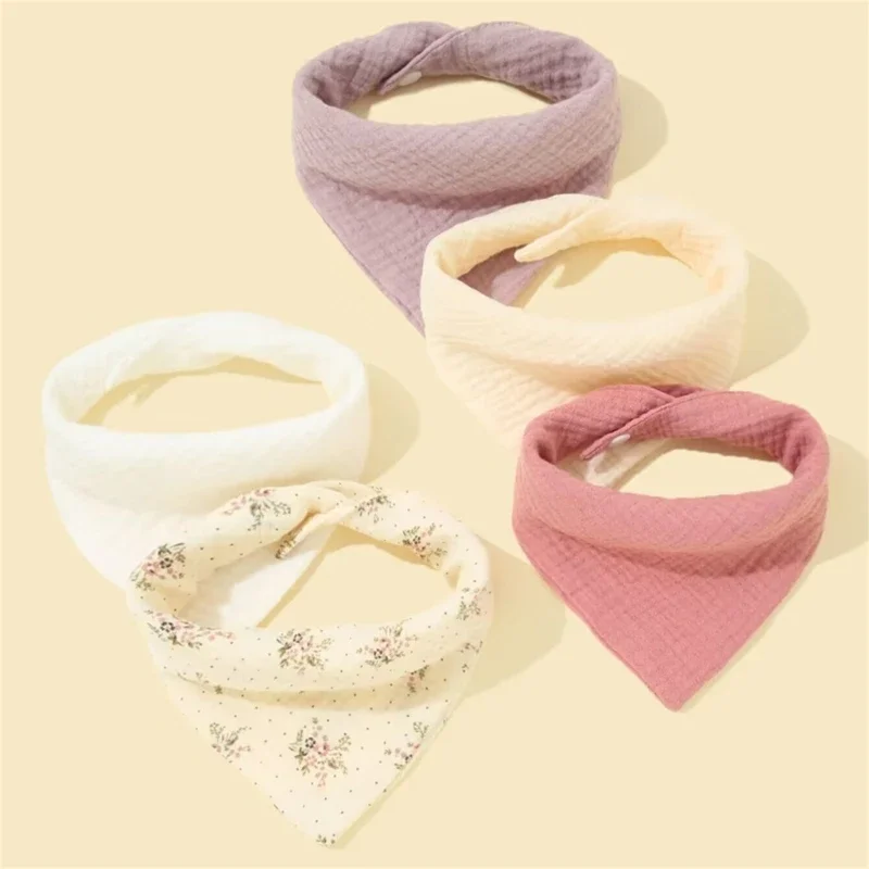 5Pcs Feeding Drool Bibs Cotton Accessories Newborn Solid Color Button Soft Towel Baby Bibs