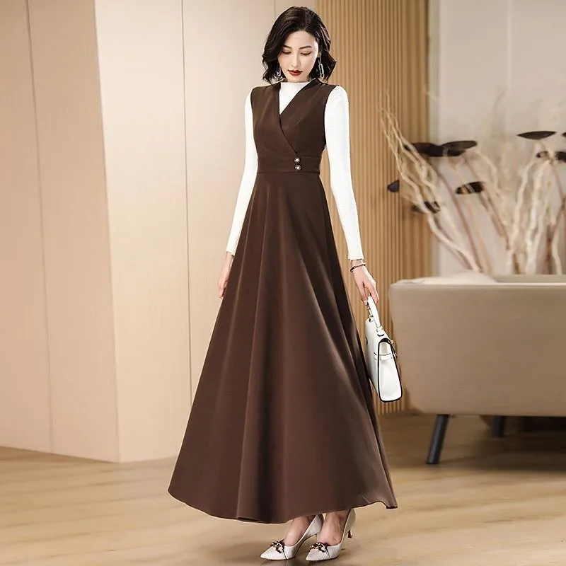 New Women's Clothing Woolen Long Vest Dress Single-Piece Suit Dress Autumn And winter Small Fragrant Wind Vest Dress Set elegant