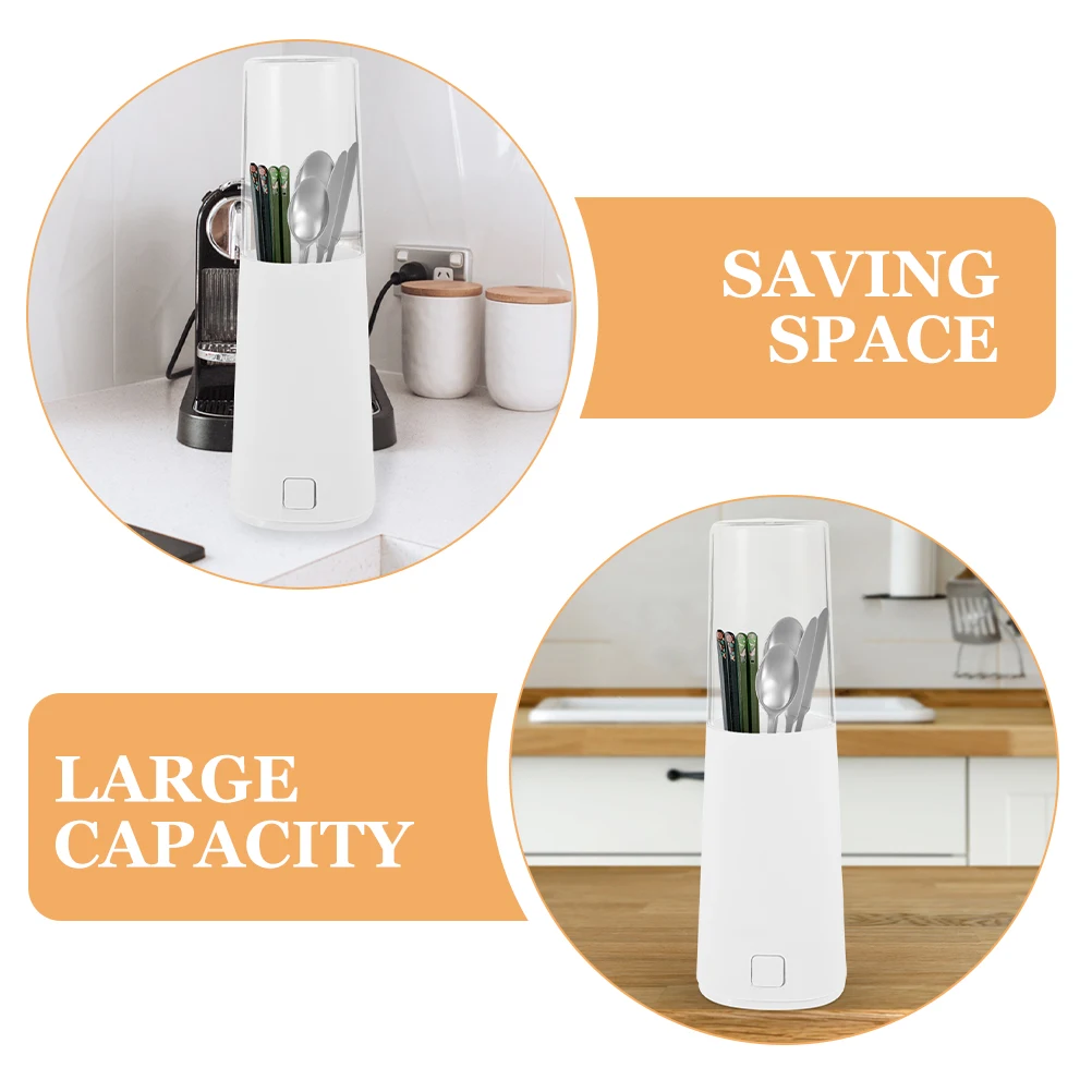 

Draining Chopstick Cutlery Storage Box With Lid Silverware Holder For Countertop Utensil Organizer Large Capacity Plastic