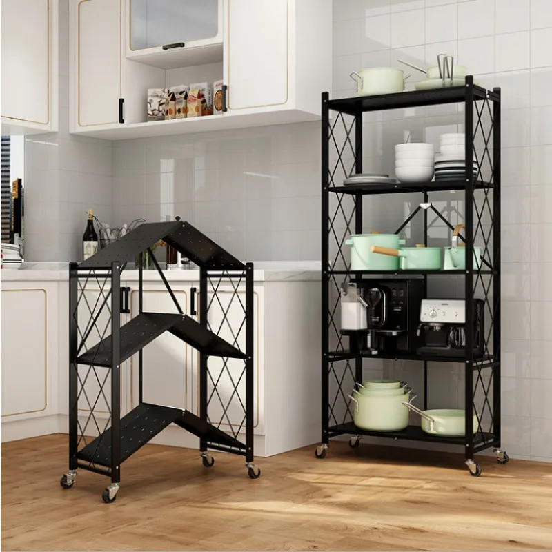 Movable Multi-Layer Storage Rack, Kitchen Microwave Stand, No-Install Home Organizer Shelf, Metal Freestanding Utility Cabinet