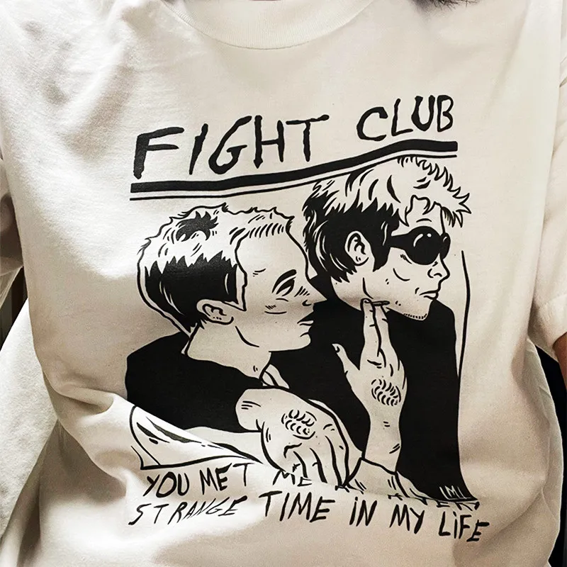 American Vintage Fight Club Graphic Shirts White Cotton Unisex Short Sleeve Cotton Tops Tees Crewneck 80s 90s Casual T Shirts
