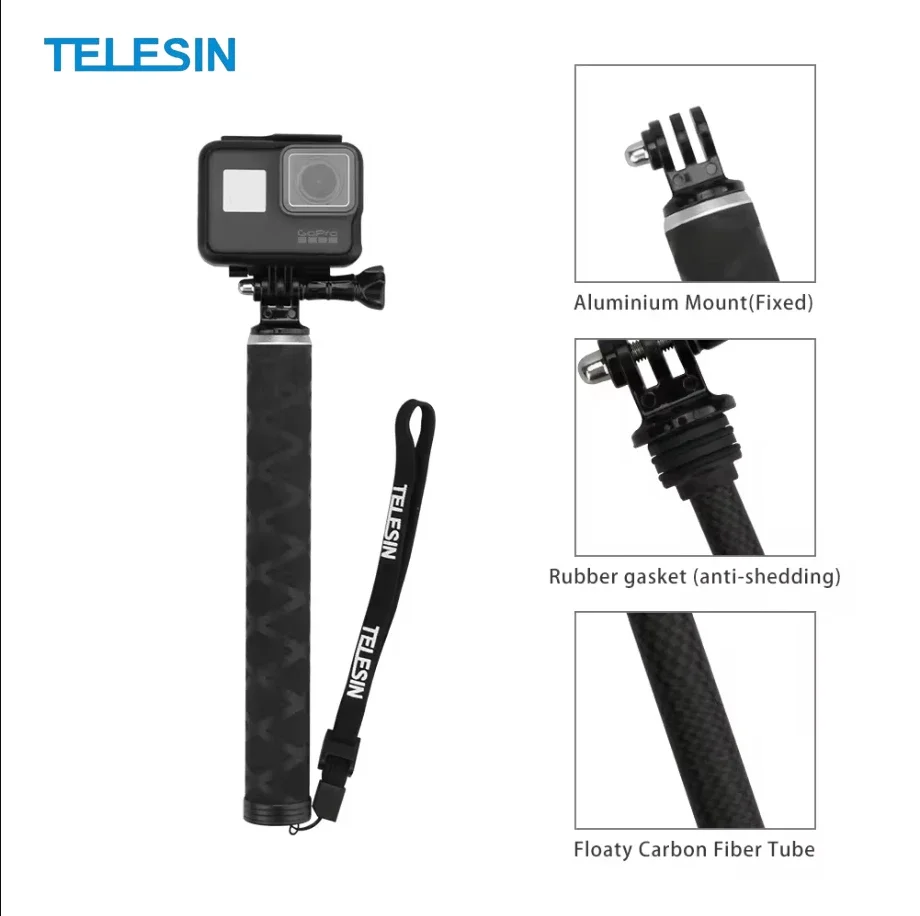 

TELESIN Carbon Fiber Selfie Stick for Gopro Hero 13 12 11 10 9 DJI OSMO Action 5 4 3 Insta360 Phone Lightweight Tougher Monopod