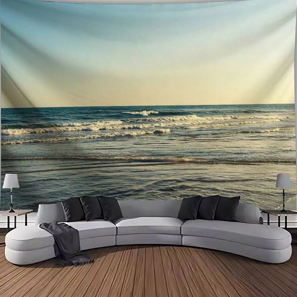Ocean Beach Seascape Tapestry Gentle Sea Waves Coastal Scenery Wall Natural Seaside Landscape Bedroom Aesthetic Home Decor