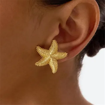 XIALUOKE-pendientes Vintage de Metal dorado con forma de estrella de mar para mujer, joyería de vacaciones con personalidad, estilo playero, accesorios diarios