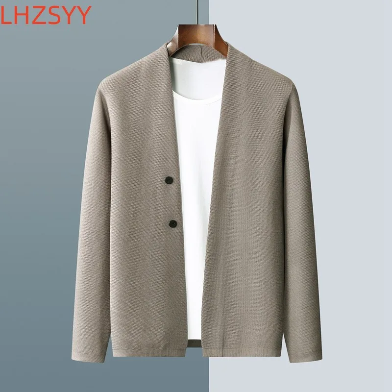 LHZSYY New 100% Pure Wool Cardigan Men\'s Business Casual Jacket Tops Autumn/Winter Youth Versatile Sweater Loose Cashmere Coat