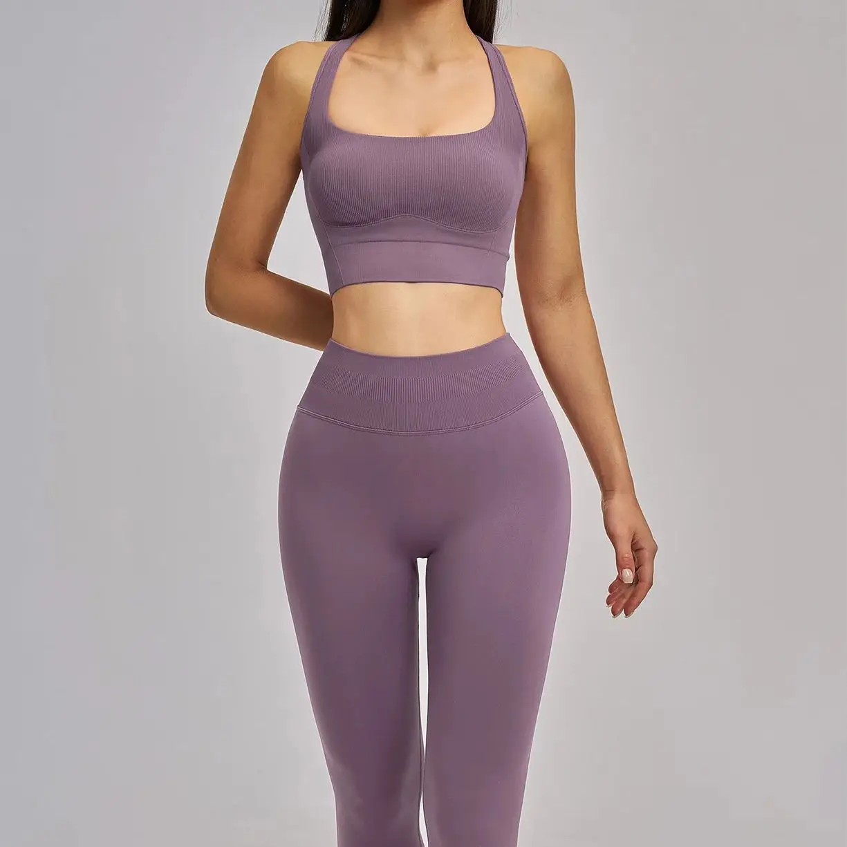 

Спортивный комплект Ningyu из 2 предметов: леггинсы с высокой талией и бесшовные топы для фитнеса и йоги для женщин