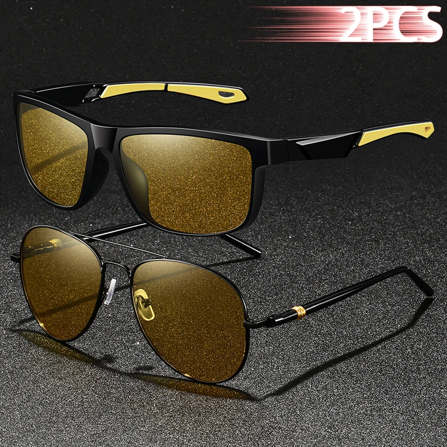 2 Stück modische Vintage-Sport-Unisex-Nachtsichtbrillen, reduzieren visuelle Ermüdung, blendfreie, antireflektierende Gläser