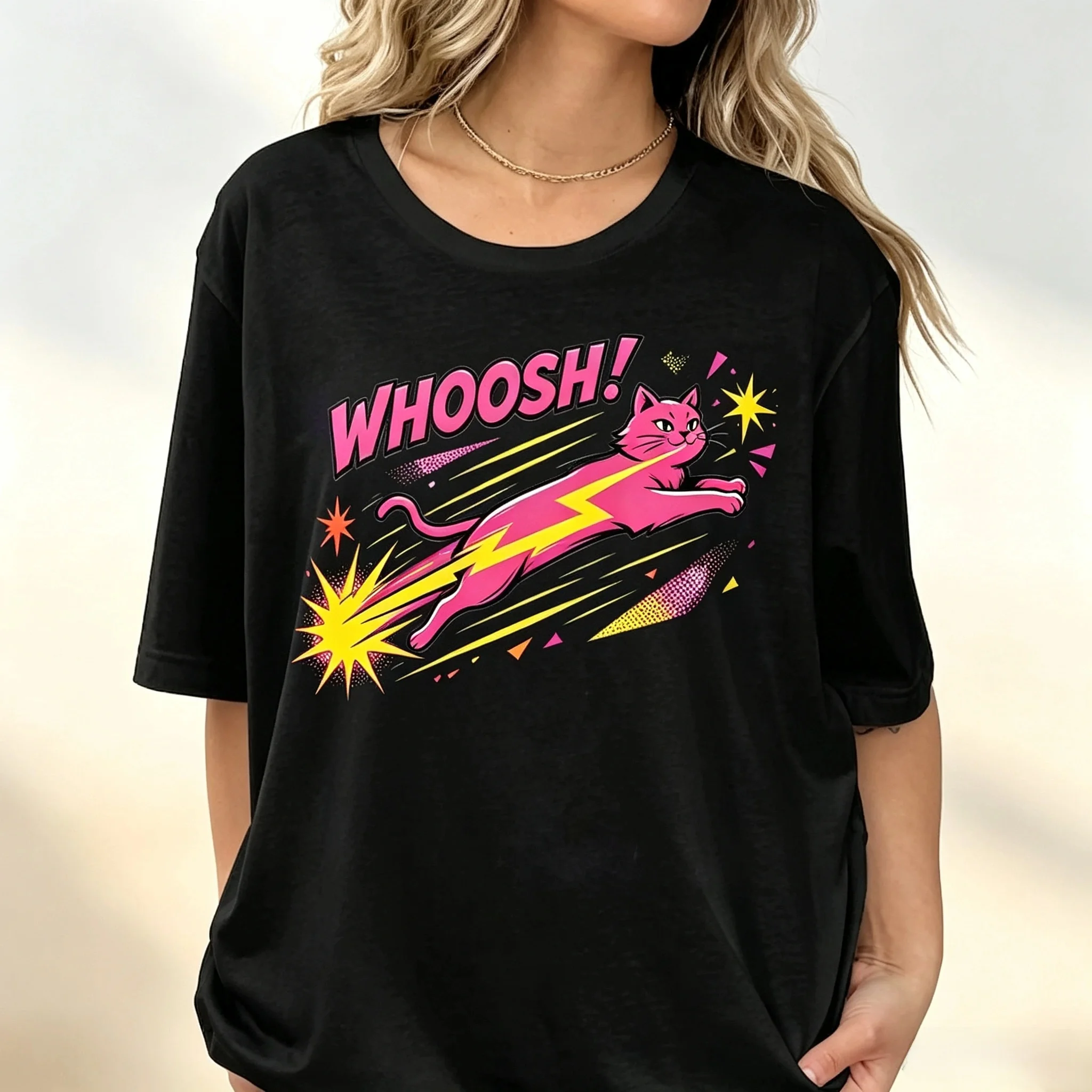 Women's Cute Monster Donut Comic Graphic T-Shirt, Neon Cartoon Dinosaur Sweet Snack Pop Art Casual Short Sleeve Tee