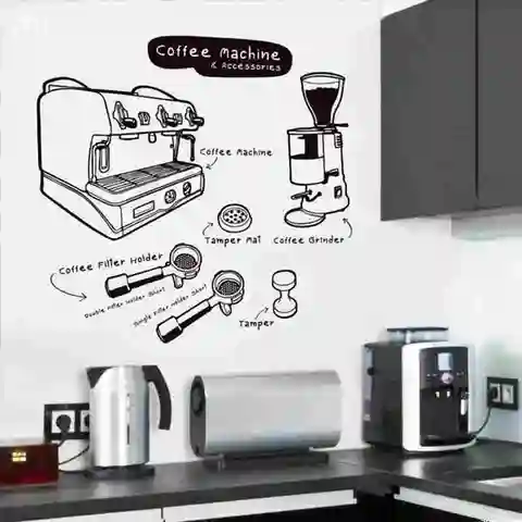 커피 머신 상점 스티커 콩 데칼 카페 컵 포스터 비닐 아트 벽 장식 벽화 장식, 휴식 빵 커피 유리 데칼