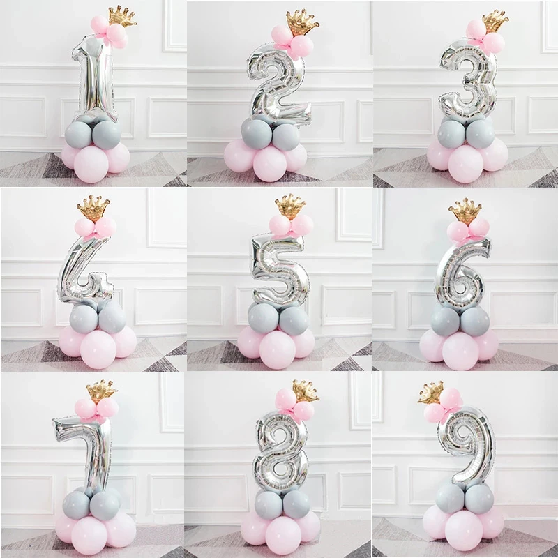 13 pçs prata rosa número folha látex balões feliz aniversário decorações da festa crianças princesa menina bebê 1 2 3 4 5 6 7 8 9 ano de idade