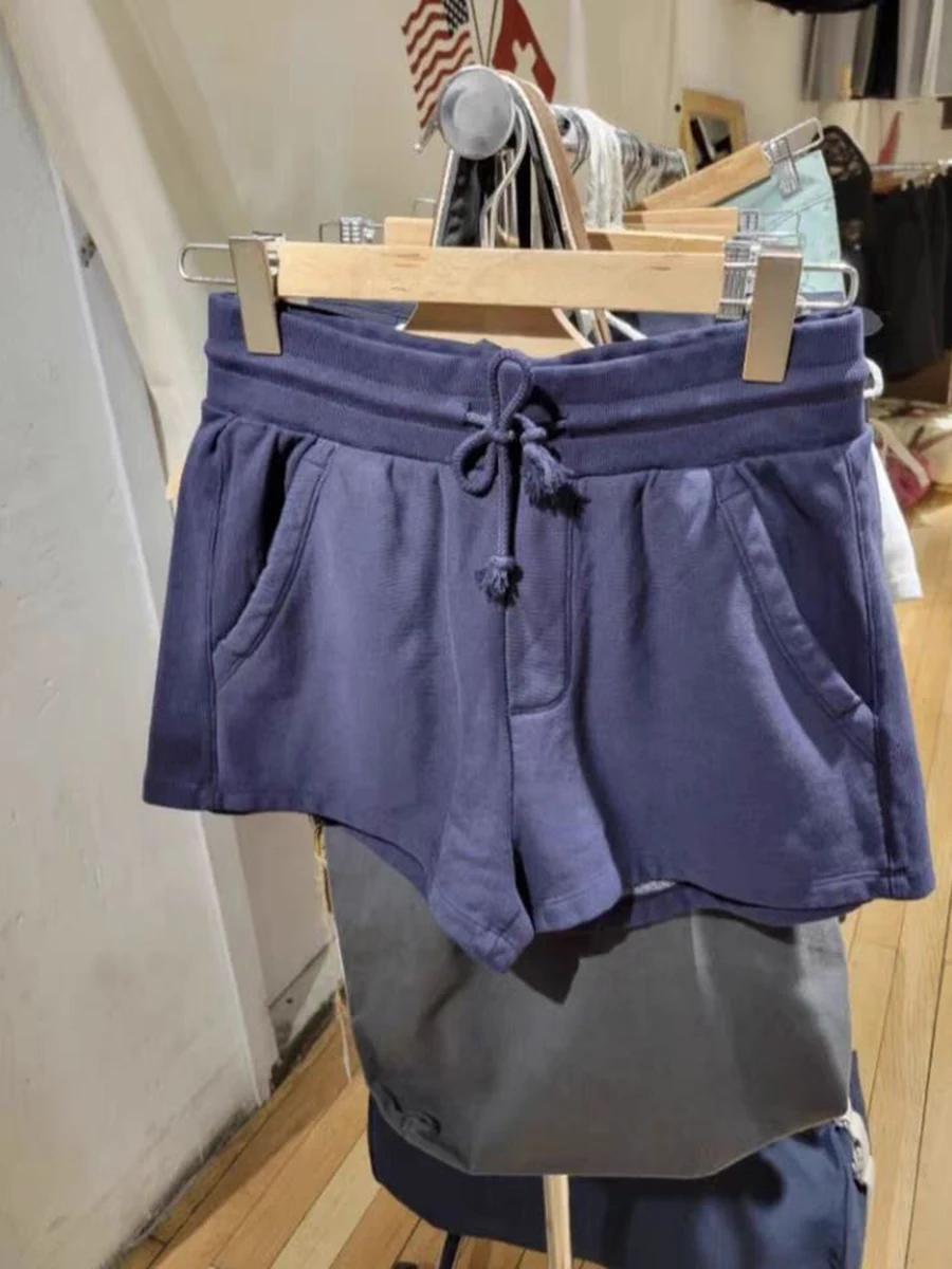 Nuovi pantaloncini da tuta dritti con tasca con lacci Pantaloncini estivi da donna in cotone con elastico in vita Intimo per la casa con pantaloni corti solidi vintage carini