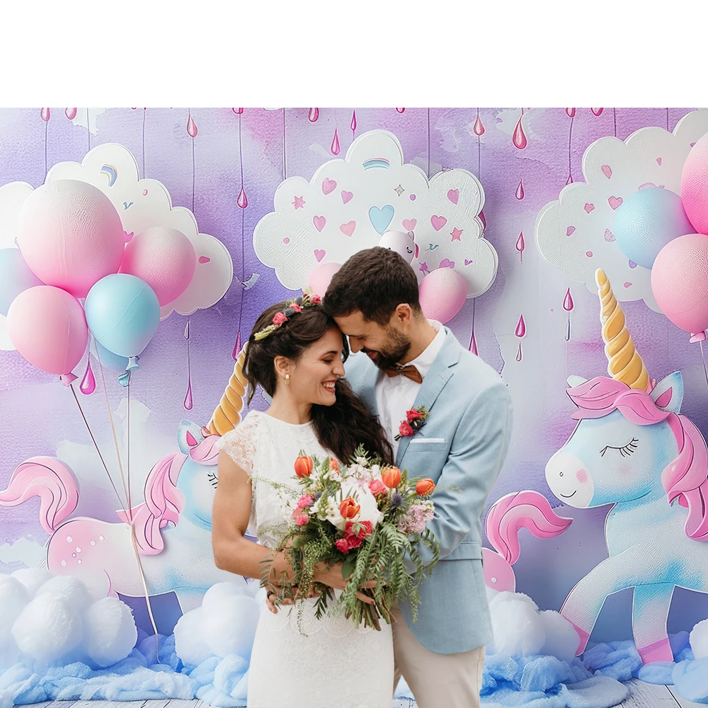 Beenle Rainbow Unicorn Backdrop Happy Birthday Cake Smash Party Decor Banner Baby Portrait Photography Background Photo Studio