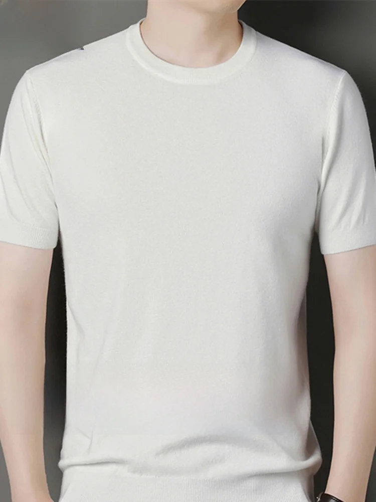 

Men's ort Sve Wool Knitted Sweater Lightweight f Sve round Ne White Woolen Top Casual Sle Comfortable Fit