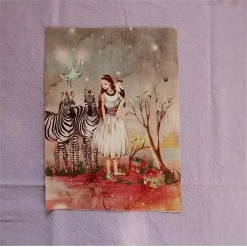 1PCS 15*20cm Girl in Painting Printed Hand Dyed Cotton Linen Fabric Telas Sewing DIY Patchwork Hand Embroidery Quilt Bags Tecido