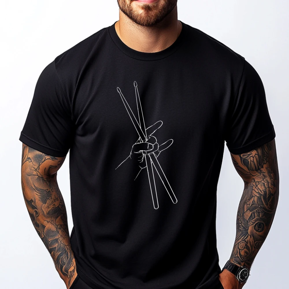 

Devil Horns Drumsticks Drummer Metal Graphic Shirts Long Sleeve T-Shirt Men White Graphic Tee Mens Gifts 4th Of July