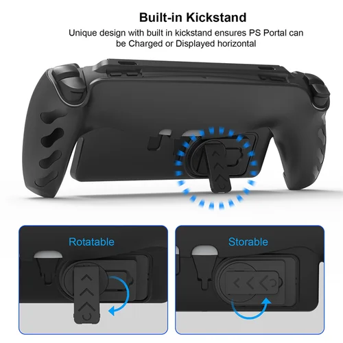 Imagen 2 del producto Práctico para PS5 Portal Funda cubierta de TPU de mano con soporte plegable Juego de PS5 Funda protectora a prueba de golpes de mano, Negro Fácil de usar
