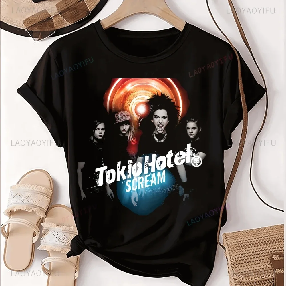 German Rock Band Tokio Hotel Printed T-shirt Top Tokio Hotel Trend Harajuku Short Sleeve Unisex Shirt Graphic Large T-shirt