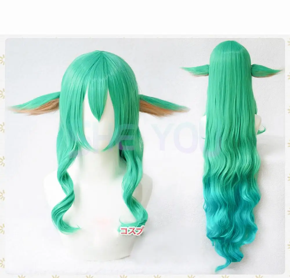 

120cm Wig LOL Soraka Wig Star Guardian Long Green Blue Heat Resistant Synthetic Hair Perucas Cosplay Wig + Wig Cap